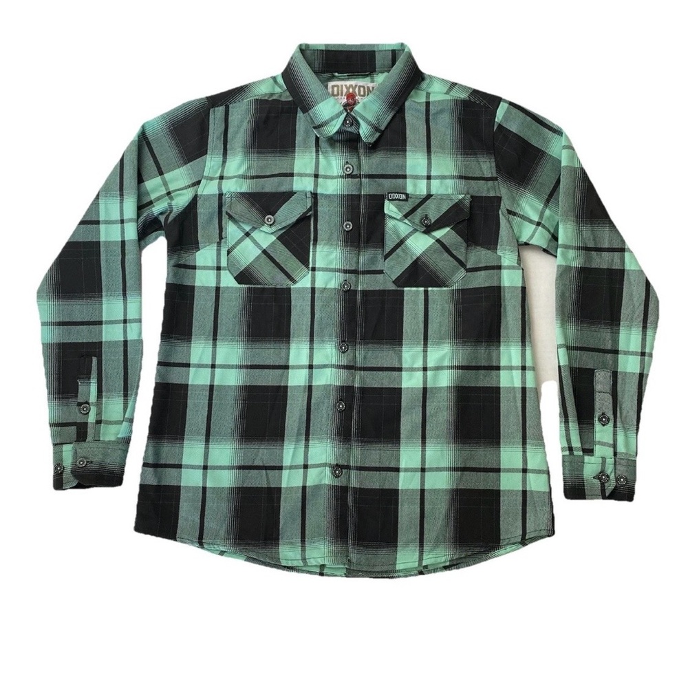 Dixxon Flannel Co The Pumper Mint Green Black Plaid Long Sleeve Button Up Large